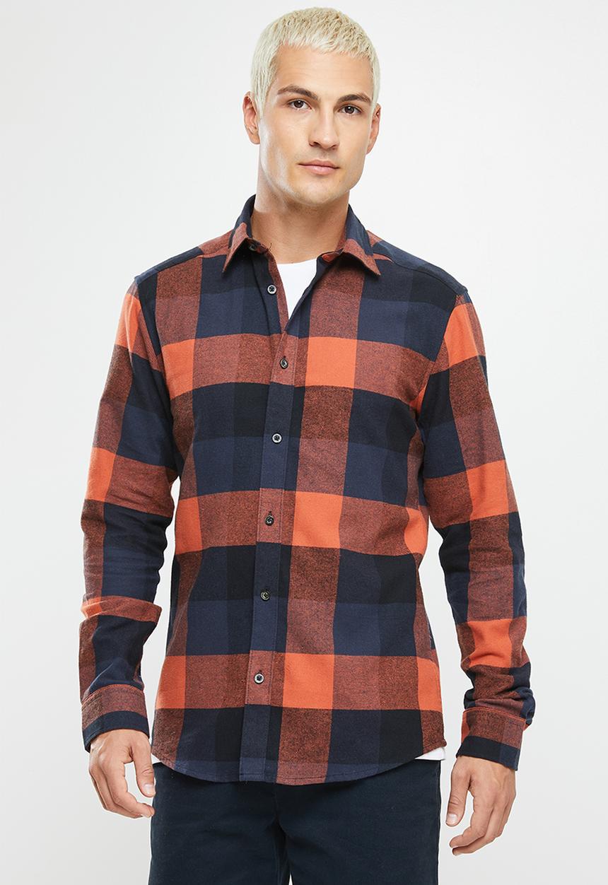 Only & Sons - Onsgudmund ls 3t check shirt - orange & navy