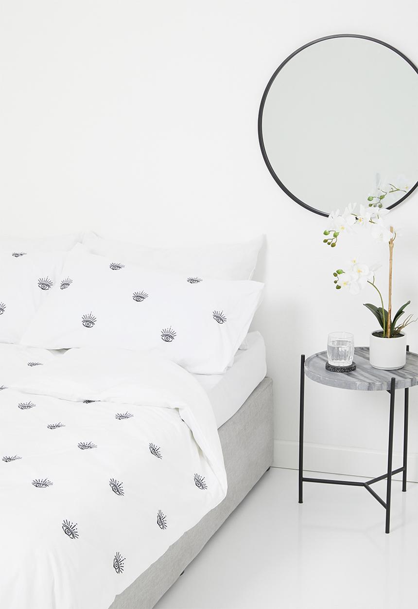 Sixth Floor - Eyes cotton embroidered duvet set - white & charcoal
