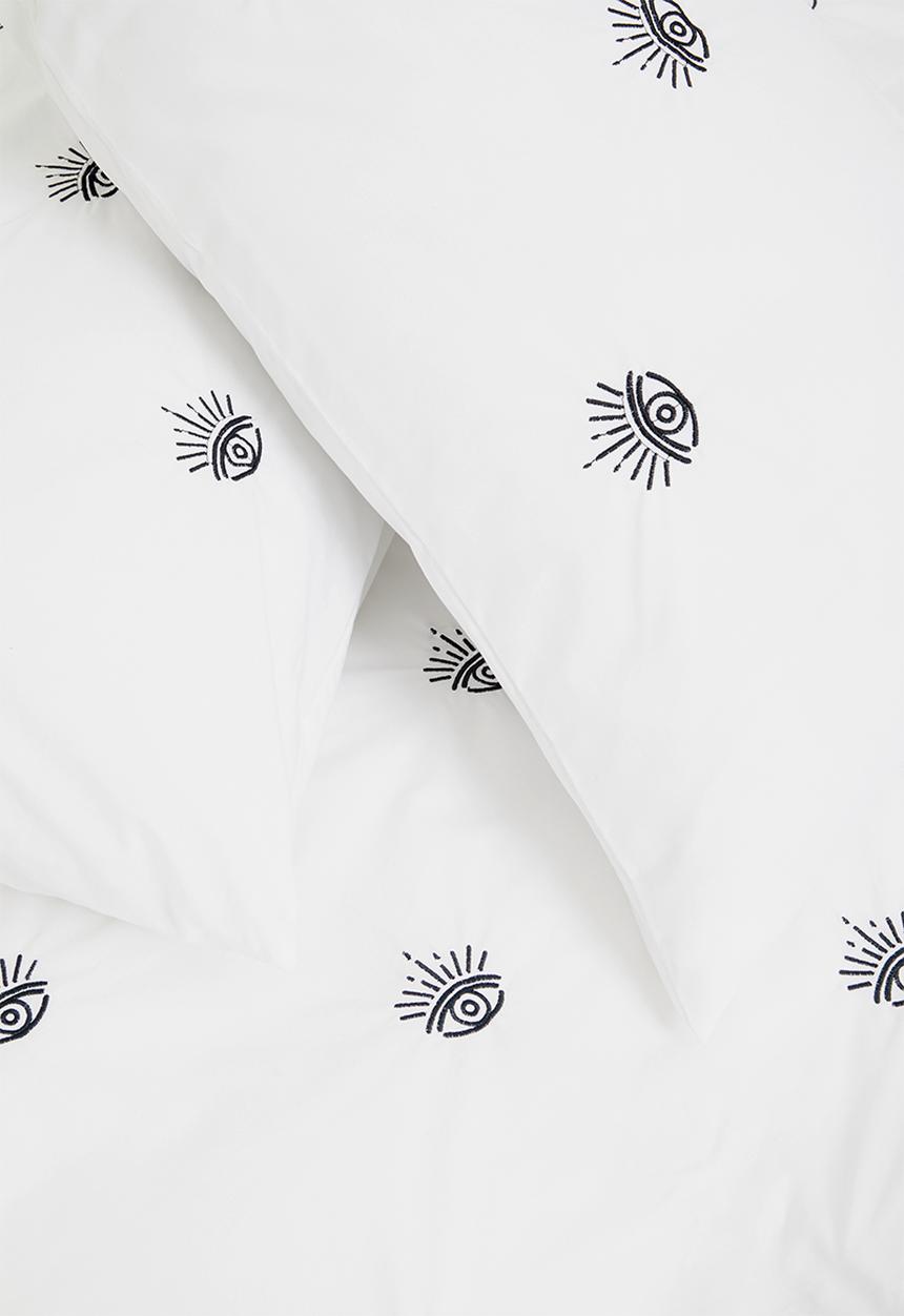 Sixth Floor - Eyes cotton embroidered duvet set - white & charcoal