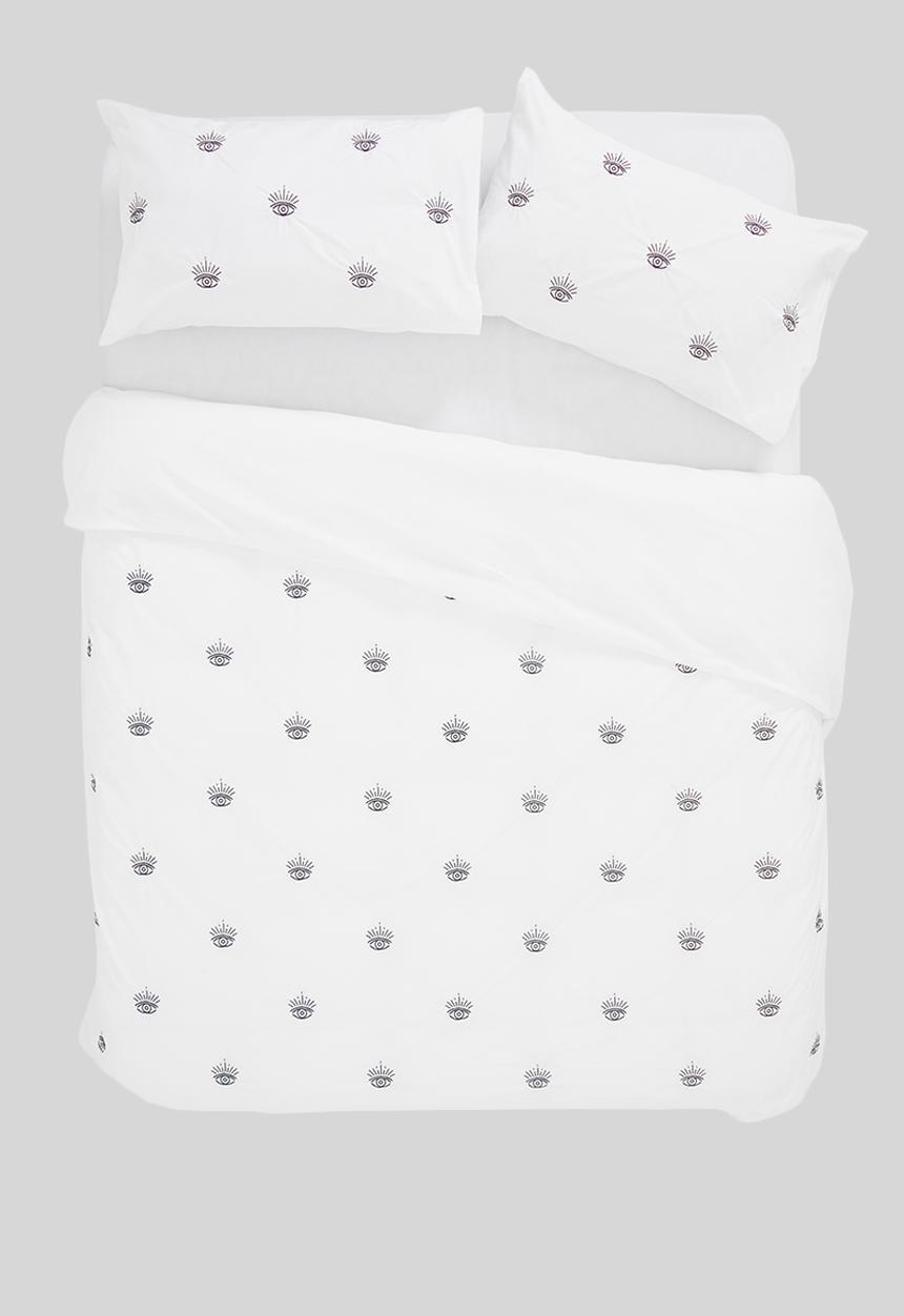 Sixth Floor - Eyes cotton embroidered duvet set - white & charcoal