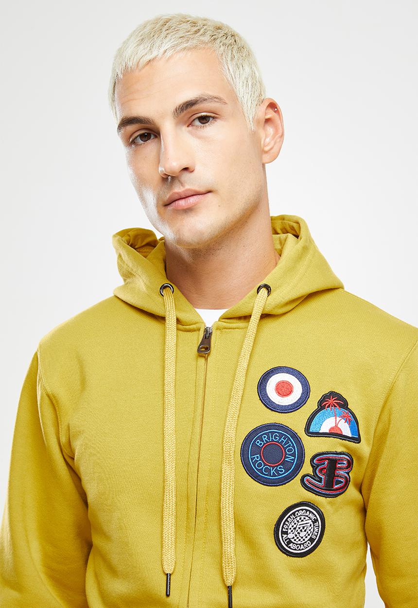 Ben Sherman - Emb badge zip thru hoodie - dijon