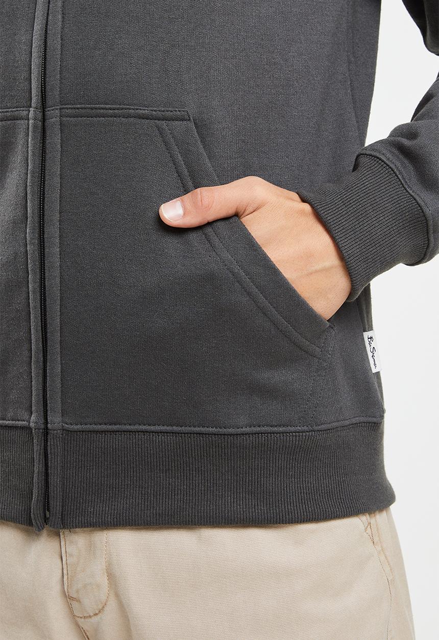 Ben Sherman - Emb badge zip thru hoodie - charcoal