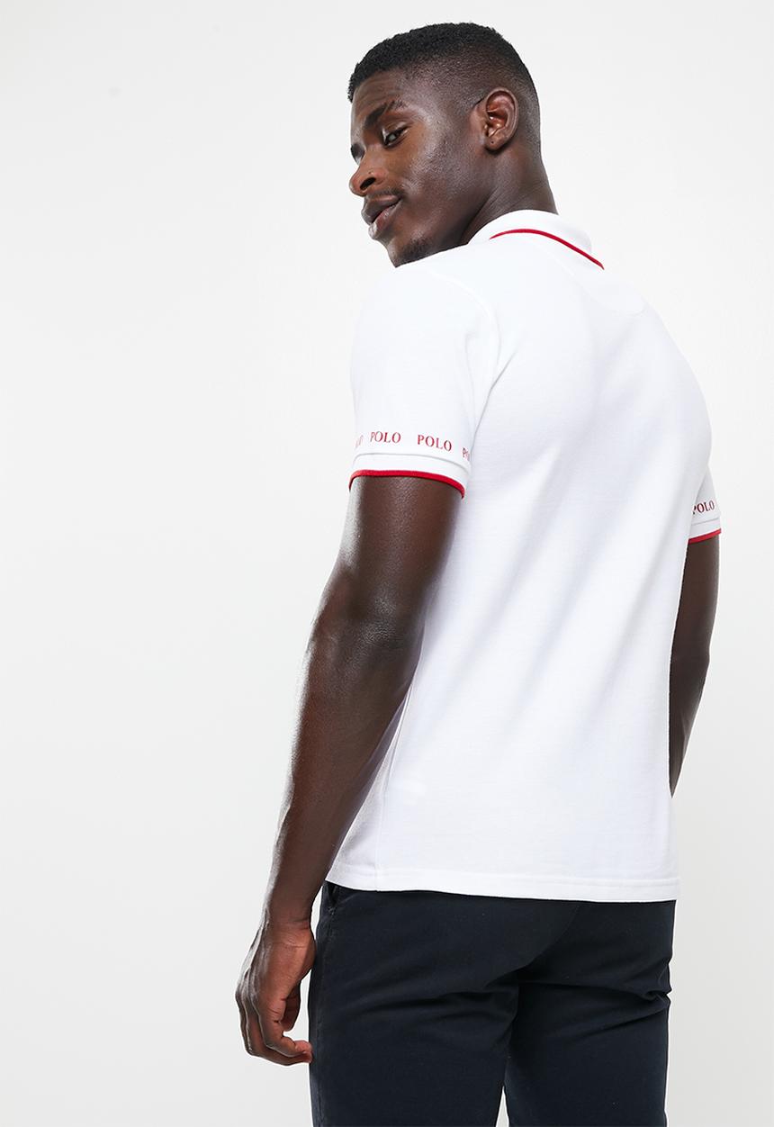 POLO - Men tipped logo pique golfer - white