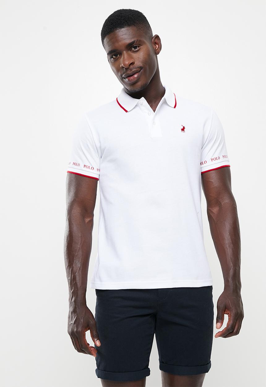 POLO - Men tipped logo pique golfer - white