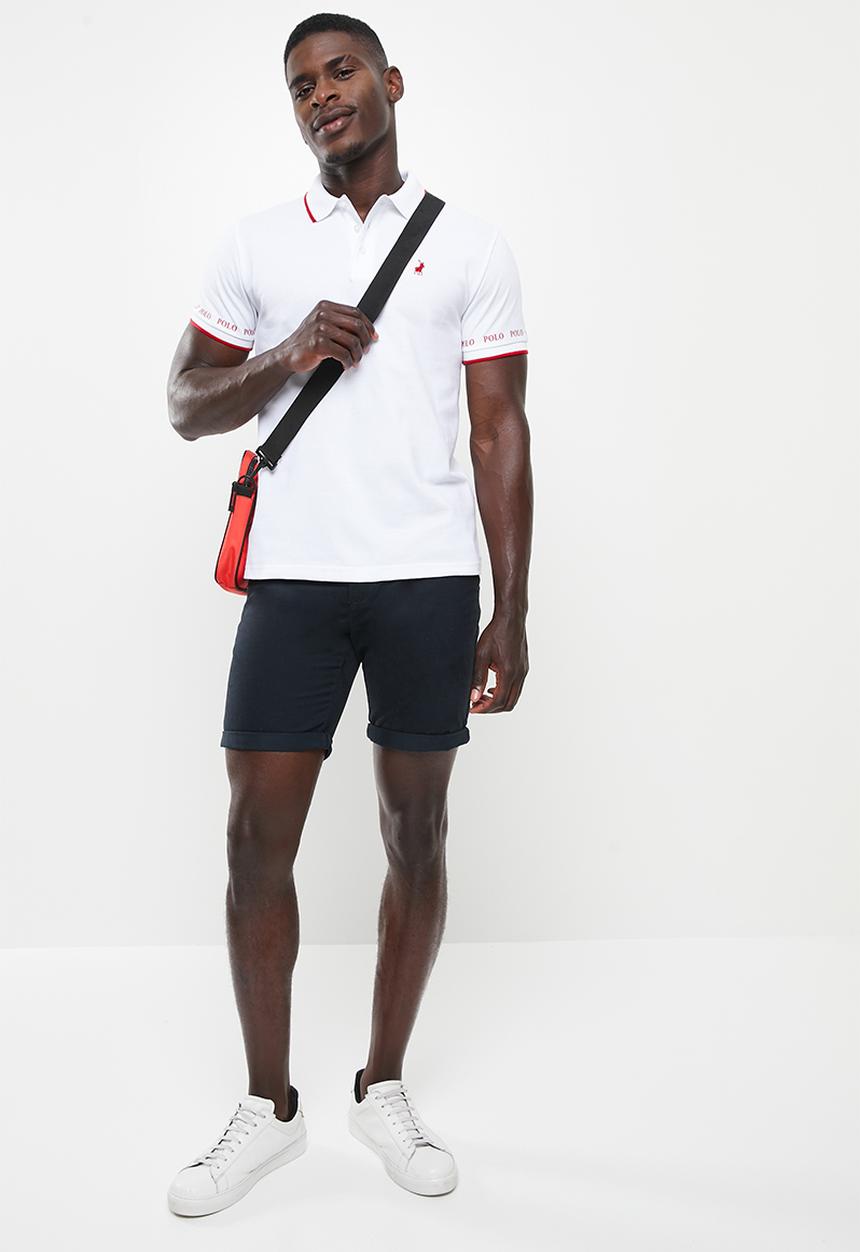 POLO - Men tipped logo pique golfer - white