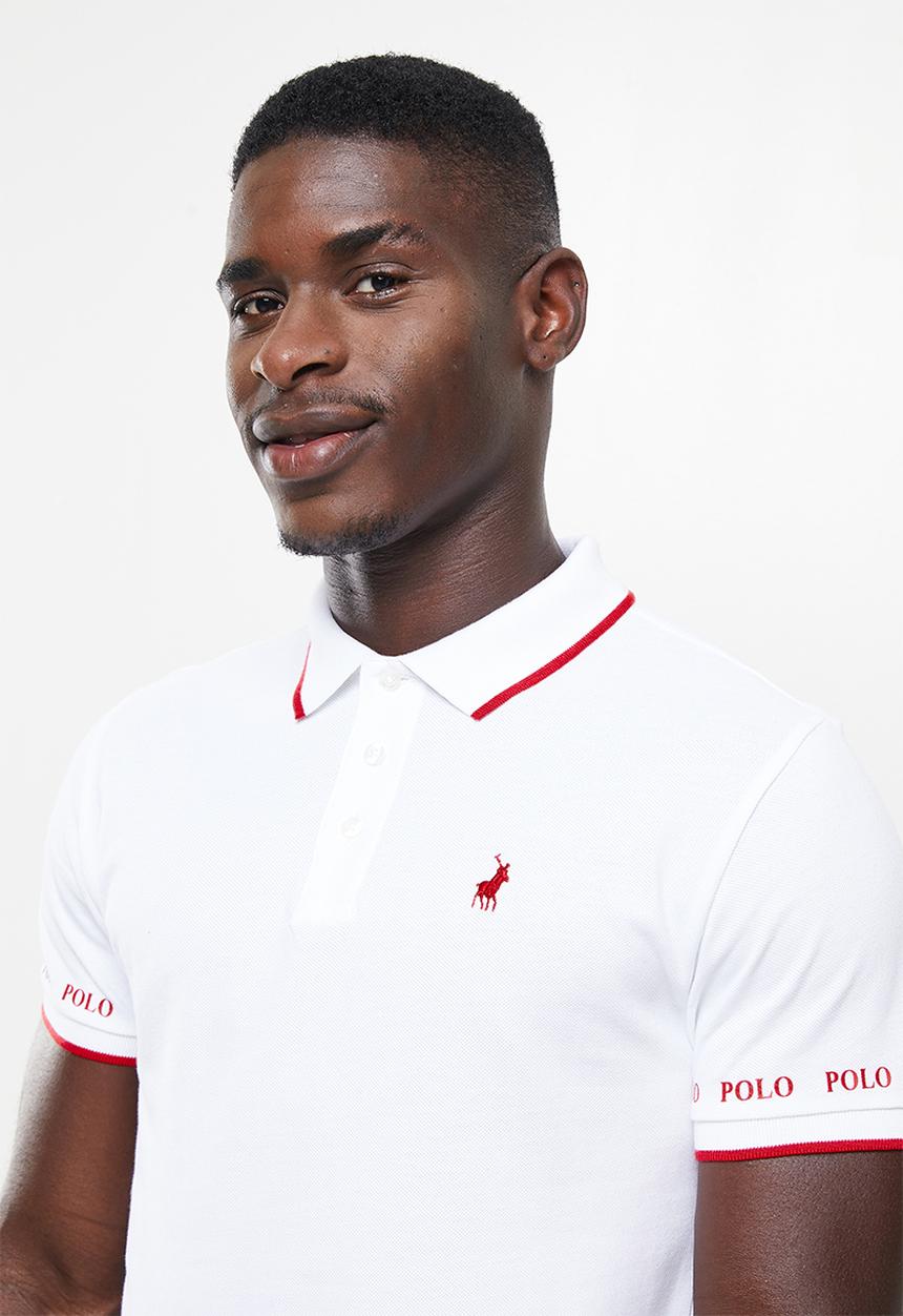 POLO - Men tipped logo pique golfer - white