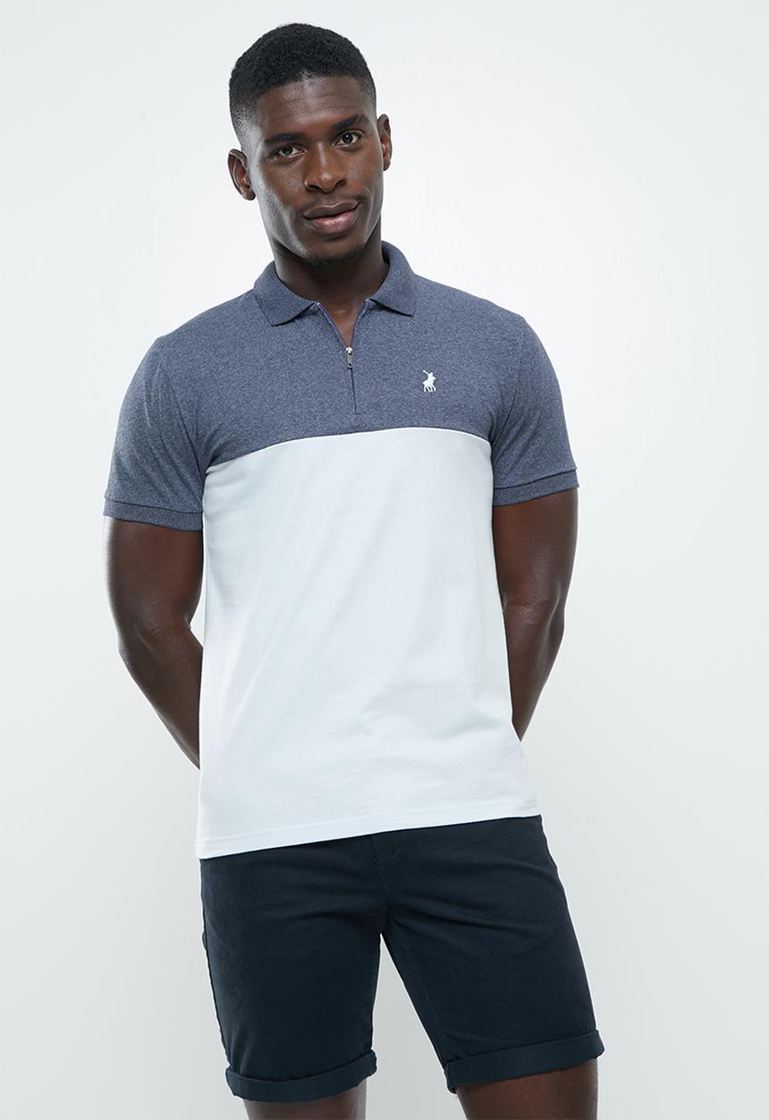 POLO - Men colour blocked golfer - blue melange