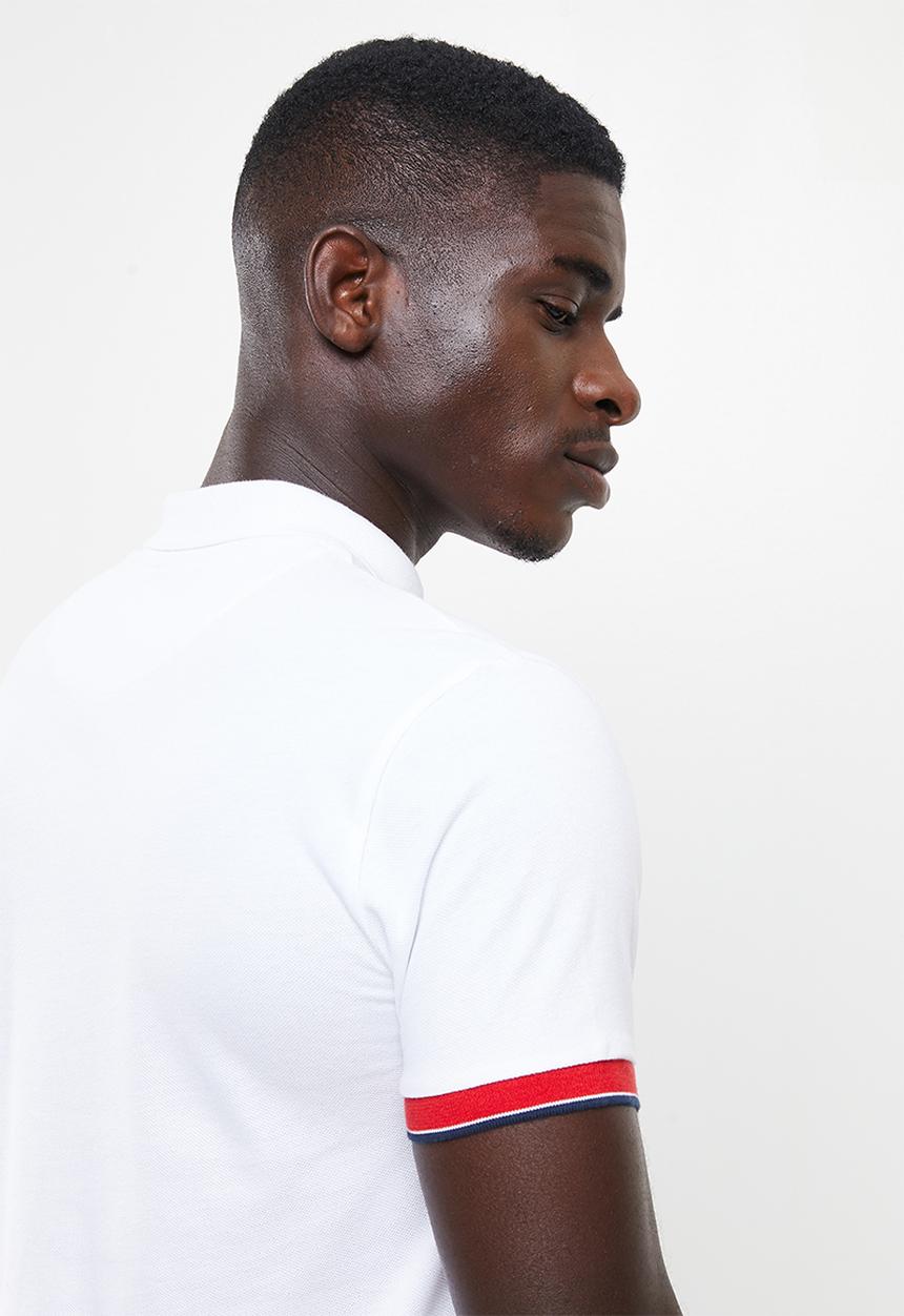POLO - Men double stripe golfer - white