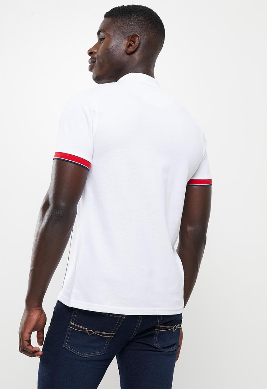 POLO - Men double stripe golfer - white