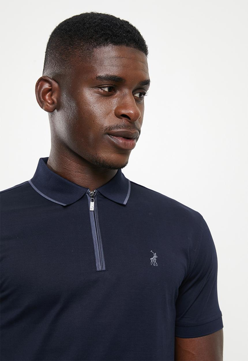 POLO - Men plain zip merc golfer - navy