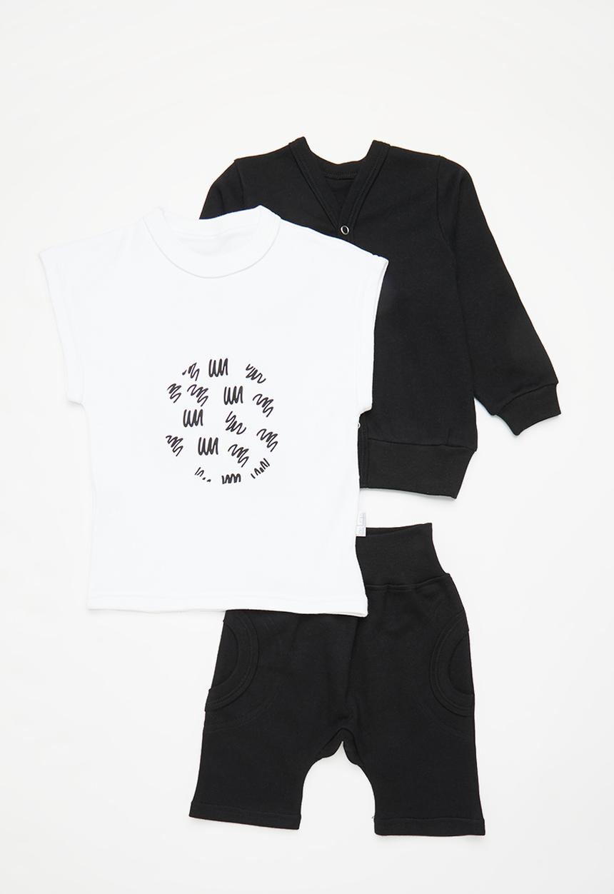 Little Lumps - 3 pack cardigan,shorts & T-shirt - black & white