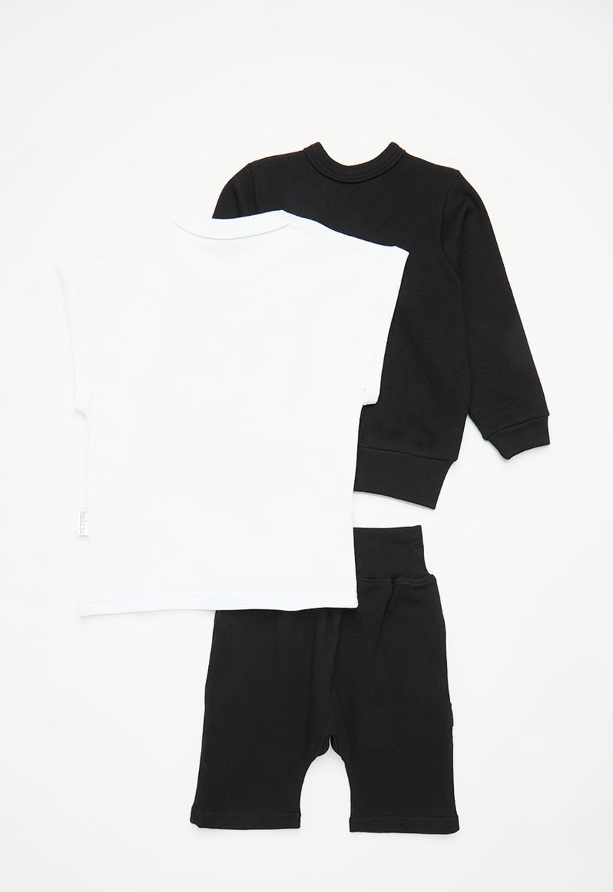 Little Lumps - 3 pack cardigan,shorts & T-shirt - black & white