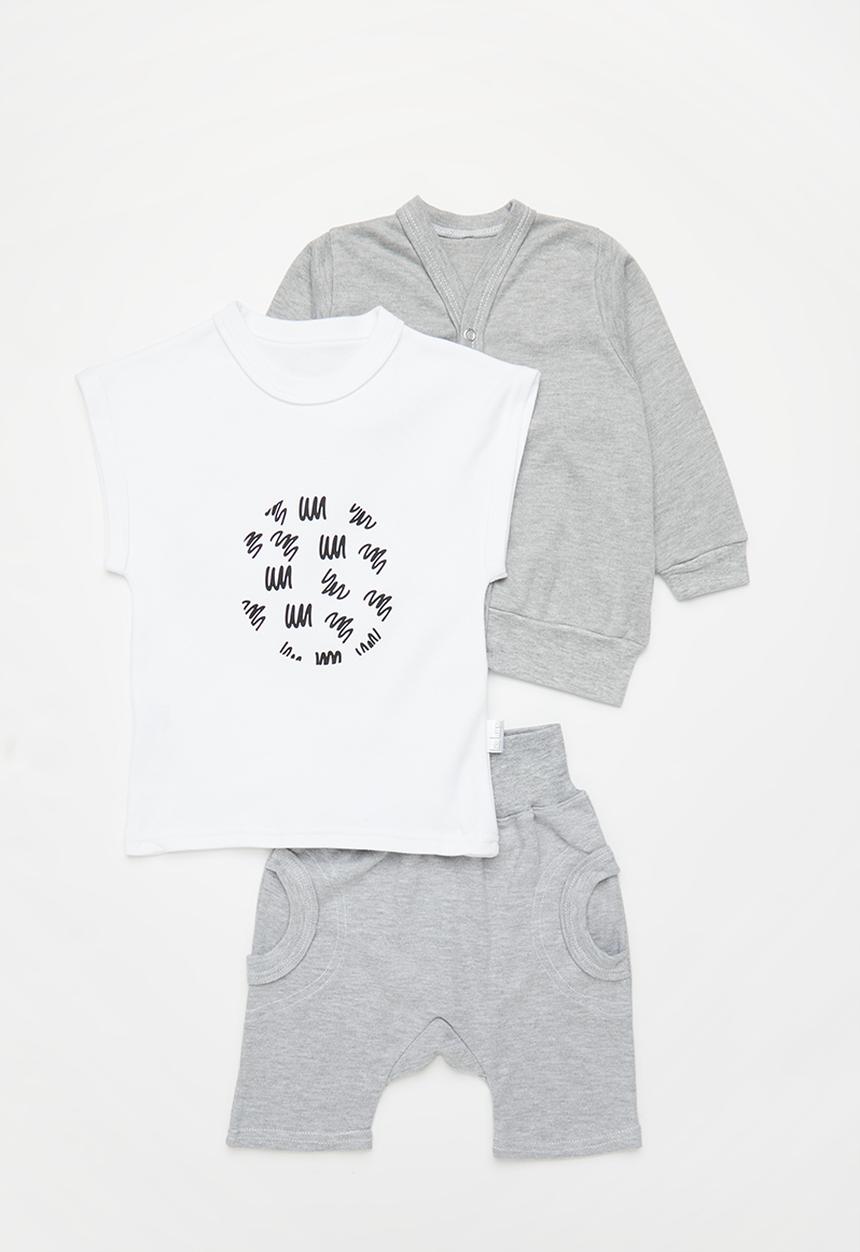Little Lumps - 3 pack cardigan, shorts & T-shirt - grey & white