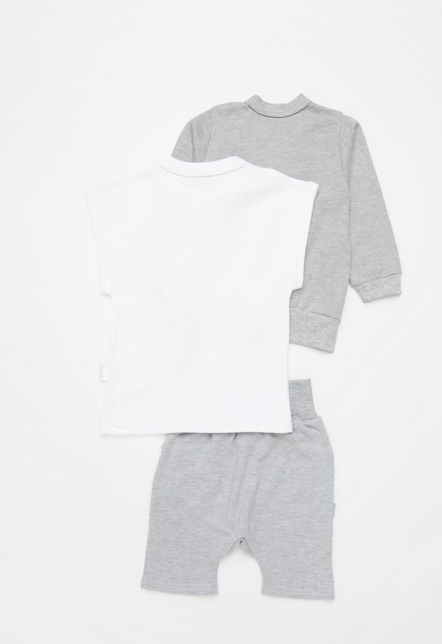 Little Lumps - 3 pack cardigan, shorts & T-shirt - grey & white