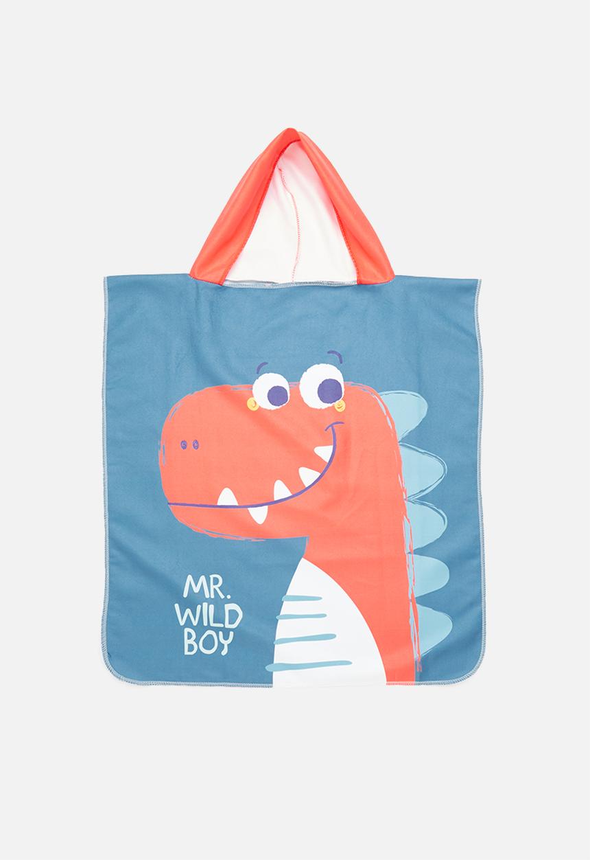Pop Candy - Boys hooded dino towel - blue & red
