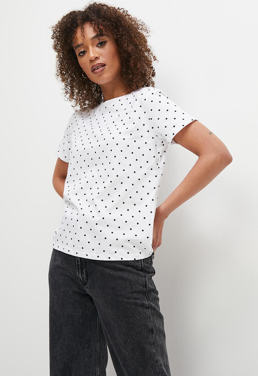 Superbalist - Basic crew easy fit aop - white & black polka