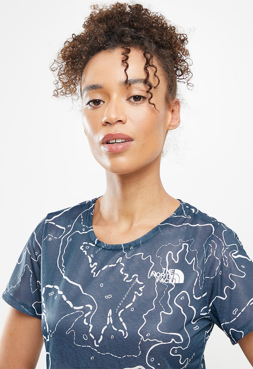 The North Face - W printed sunriser short sleeve shirt - shady blue valley topo print