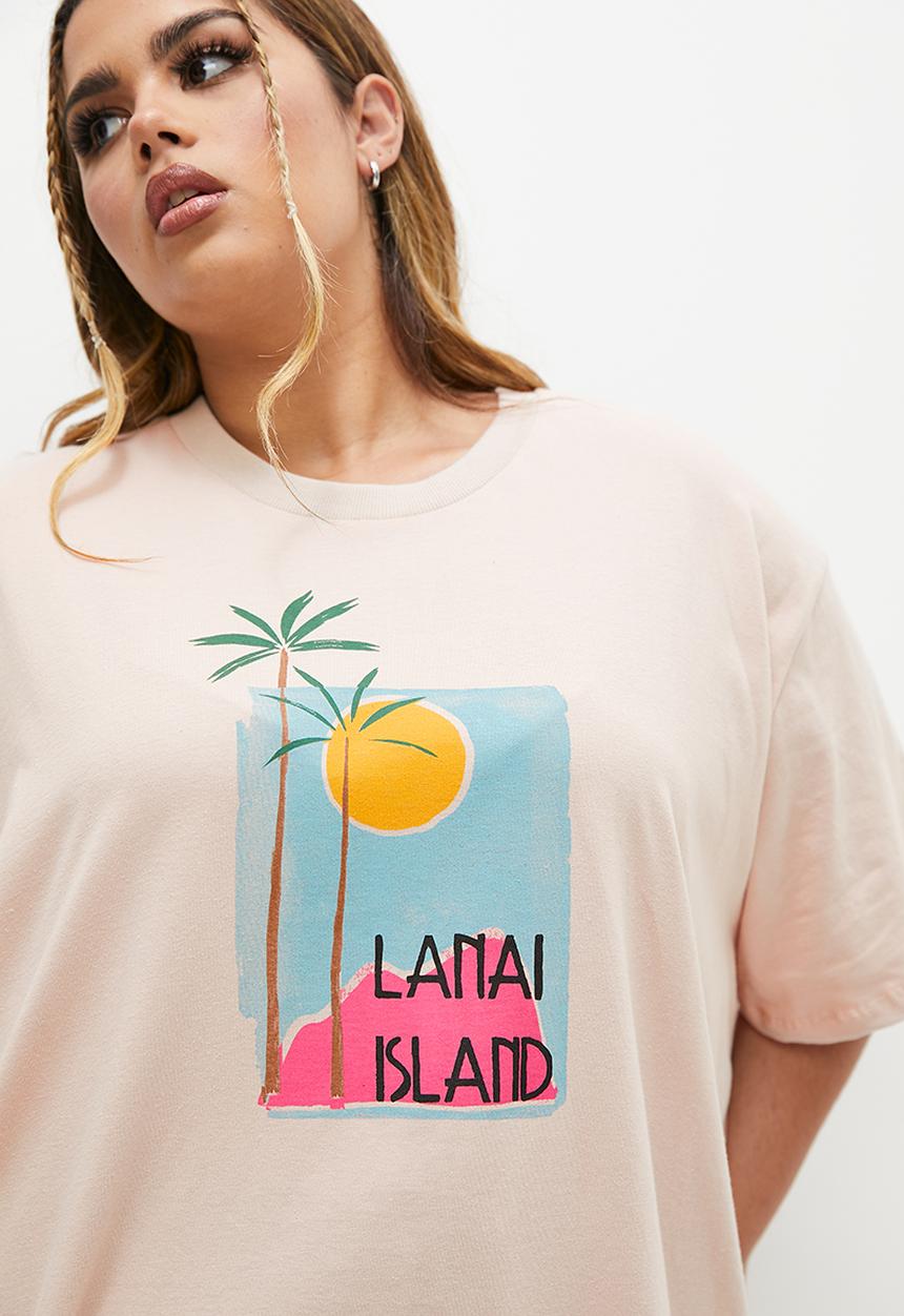 Blake - Oversized tee with print - stone1