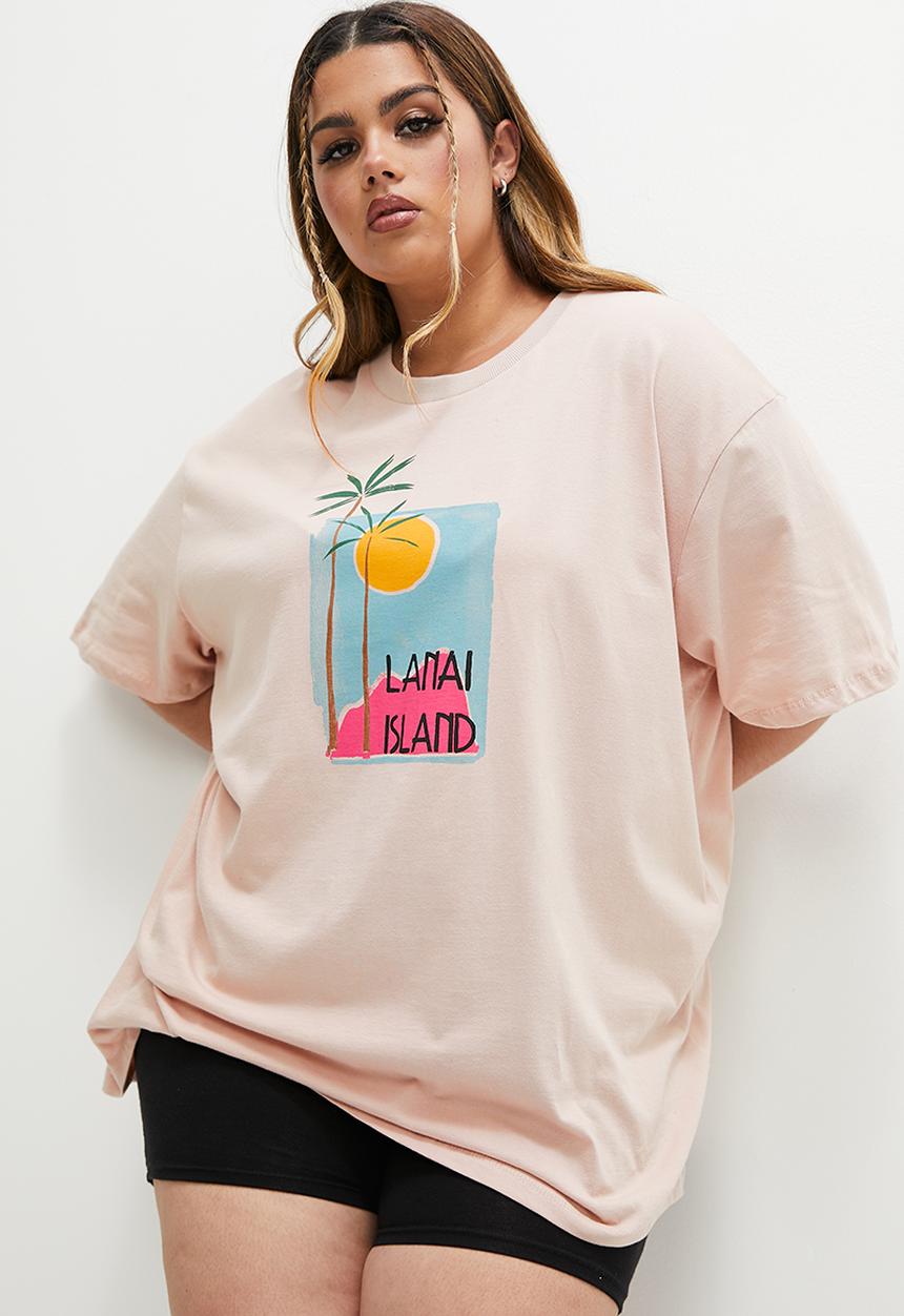 Blake - Oversized tee with print - stone1