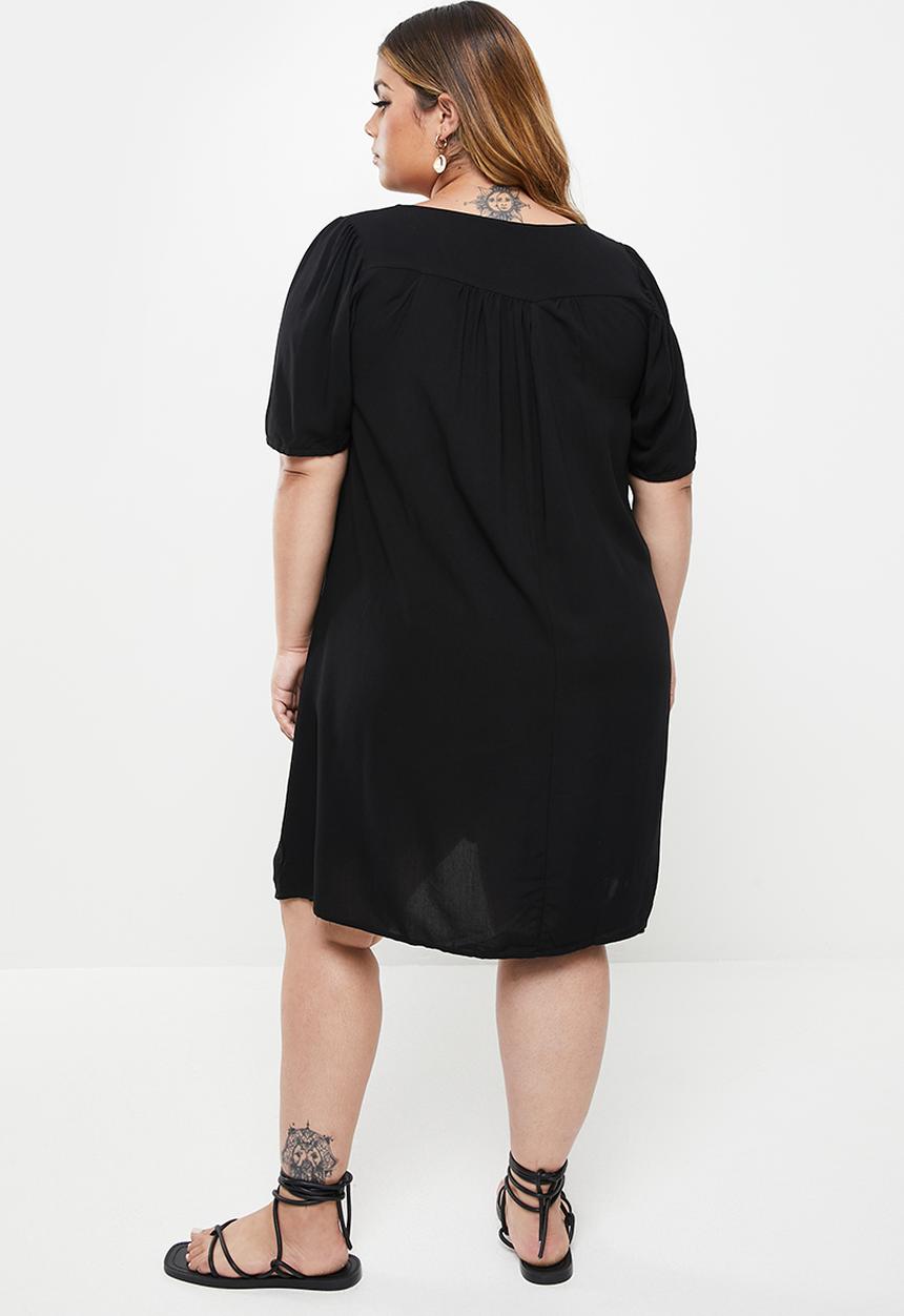 Trendyol - Plus v-neck oversized woven dress - black
