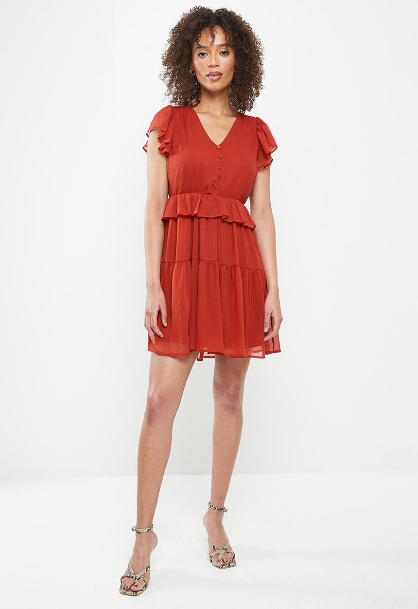 Vero Moda - Kayla short sleeve short dress - chilli oil