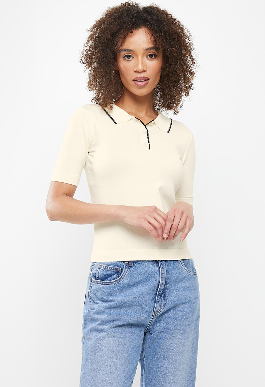 Vero Moda - Nelly short sleeve knit top - birch