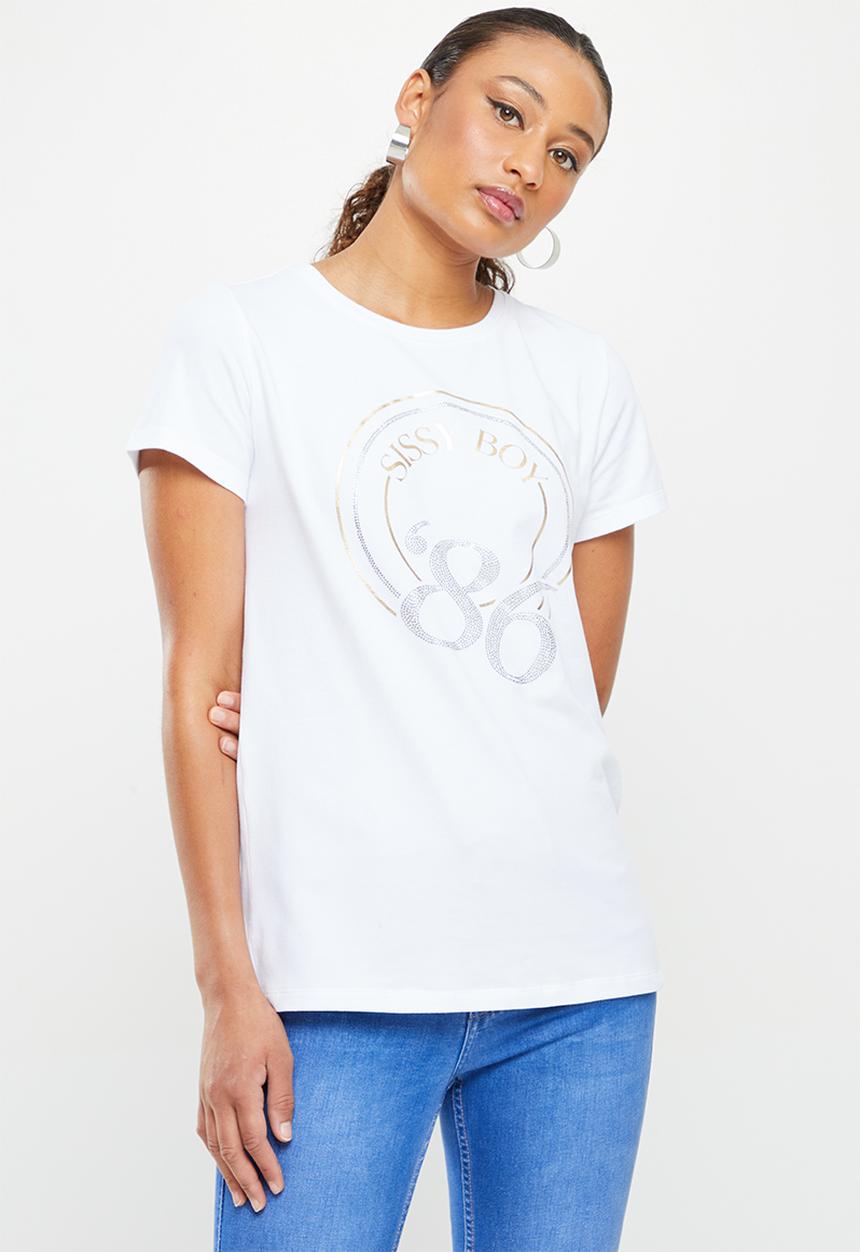 SISSY BOY - Regular fit logo with bling mixed logo - white