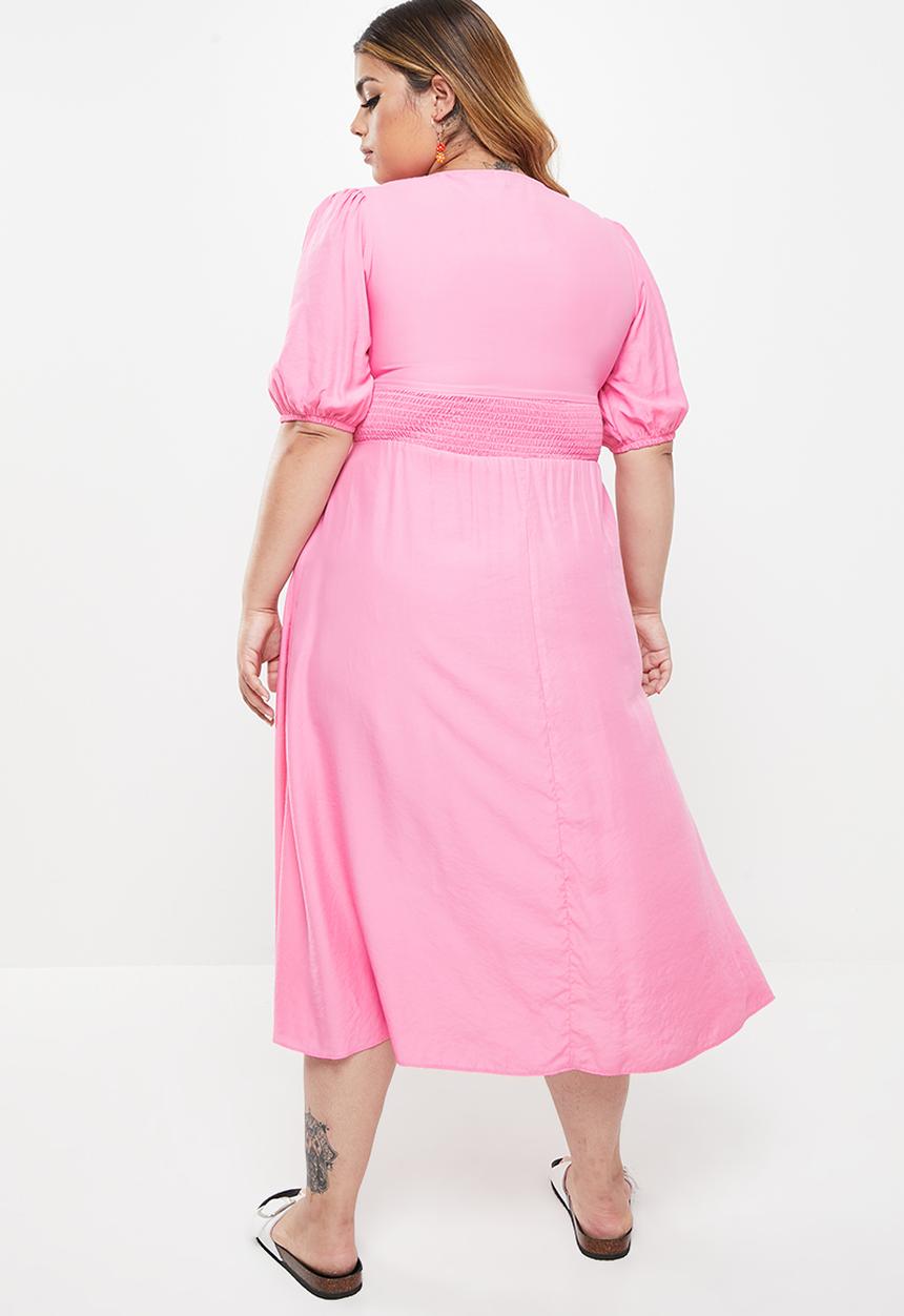 Me&B - Plus button empire bamboo plain tea dress - sugar pink