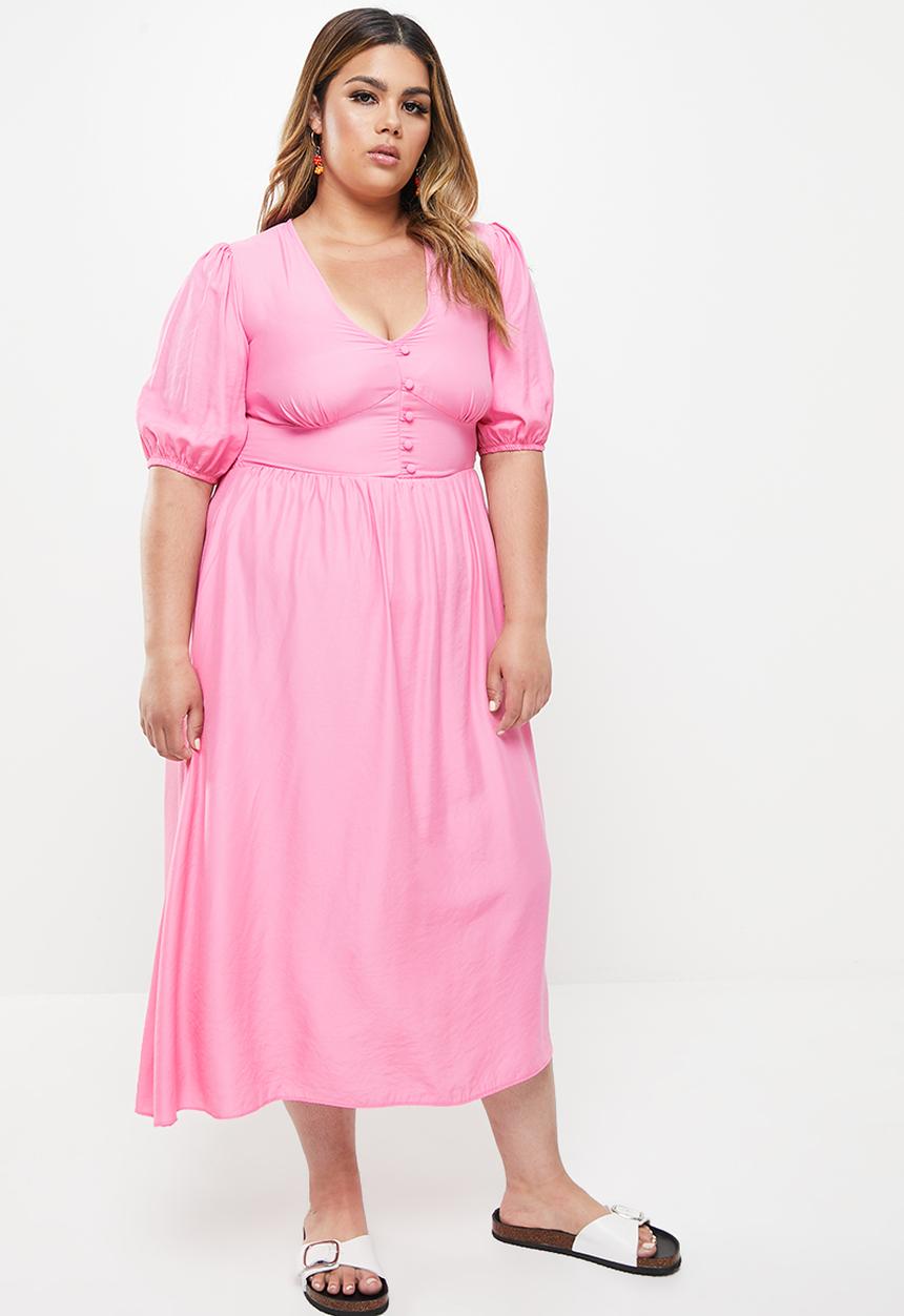 Me&B - Plus button empire bamboo plain tea dress - sugar pink
