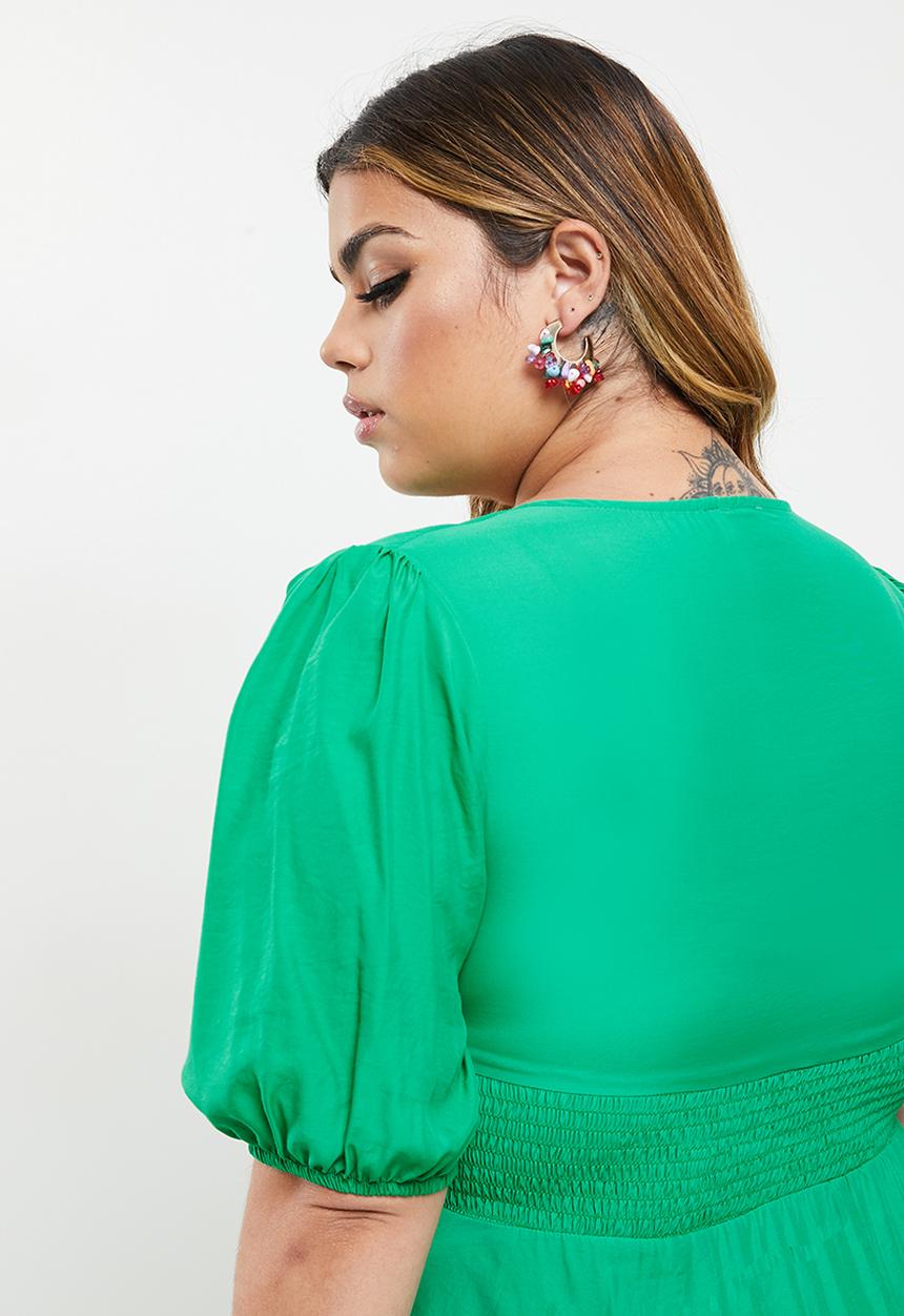 Me&B - Plus button empire bamboo plain tea dress - grass green