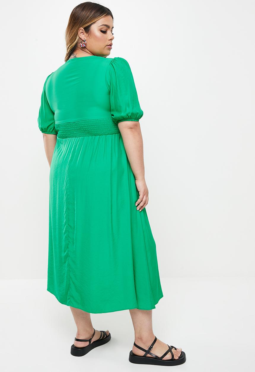 Me&B - Plus button empire bamboo plain tea dress - grass green