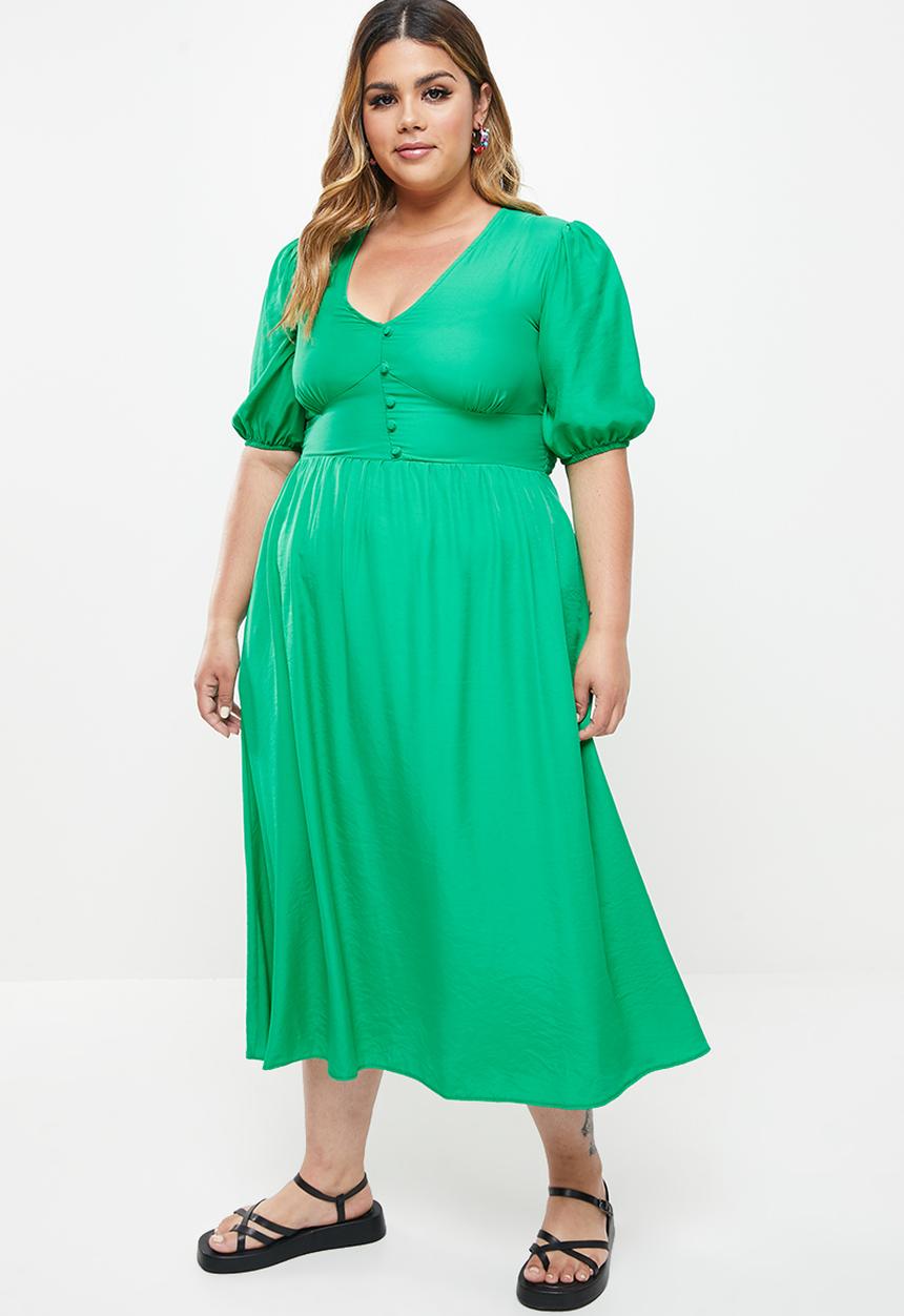 Me&B - Plus button empire bamboo plain tea dress - grass green