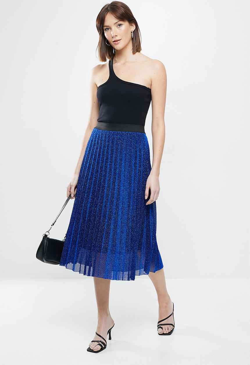 Koton - Medium rise midi shimmer detailed skirt - blue