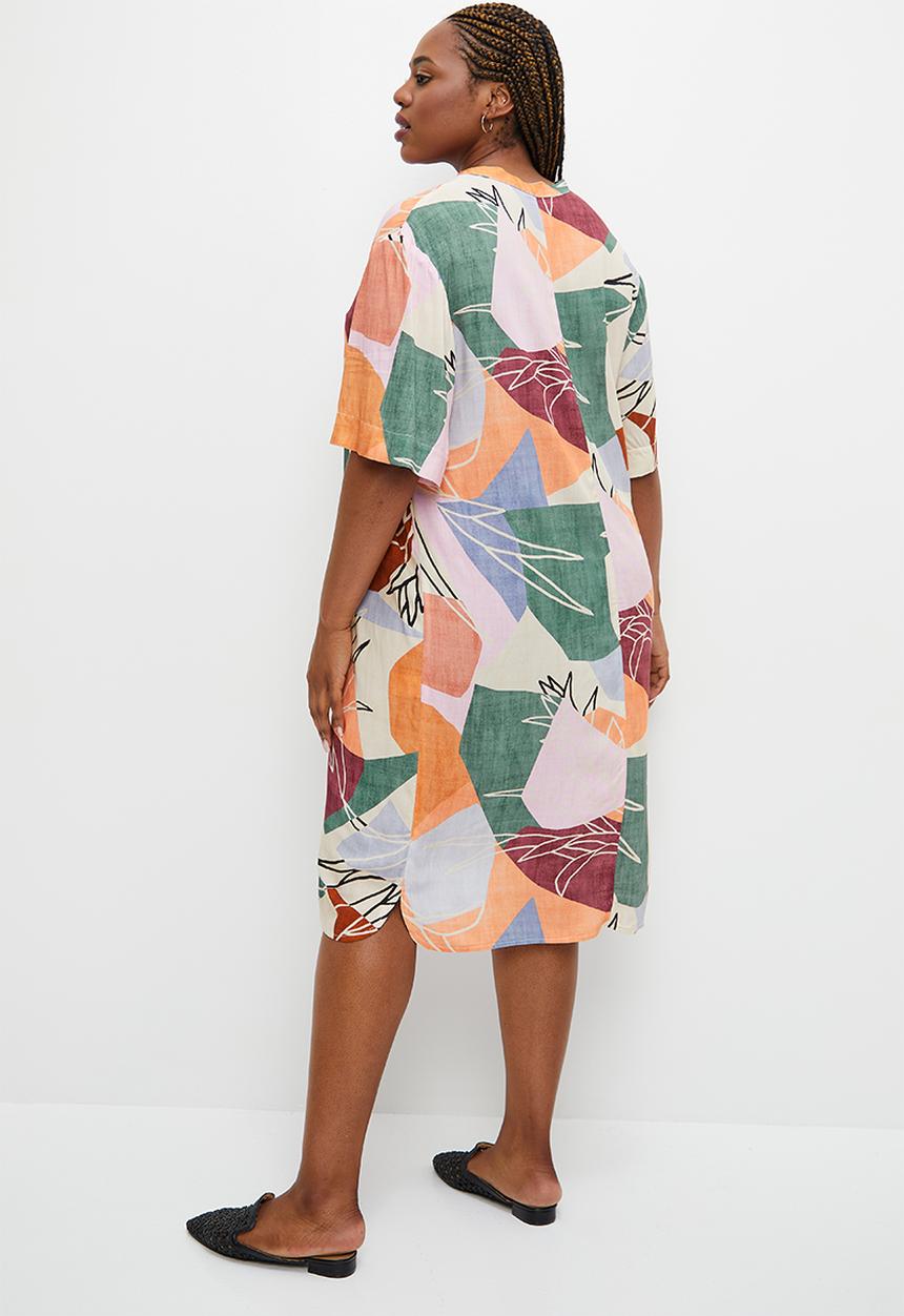 edit Plus - Mandarin collar tunic - multi cutout tropical