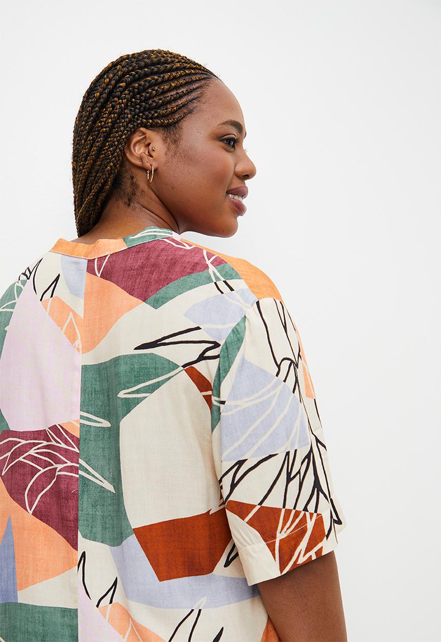 edit Plus - Mandarin collar tunic - multi cutout tropical