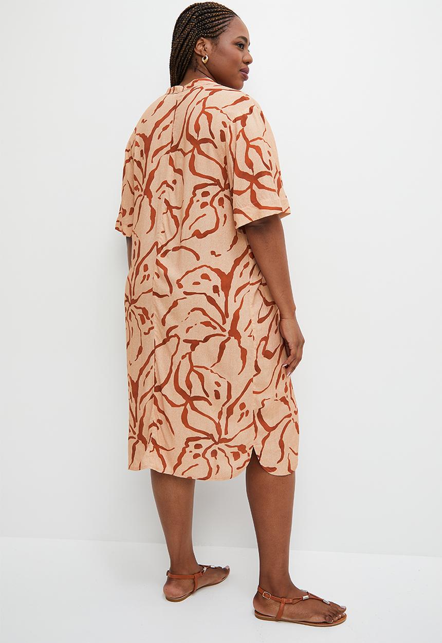 edit Plus - Mandarin collar tunic - rust scribble