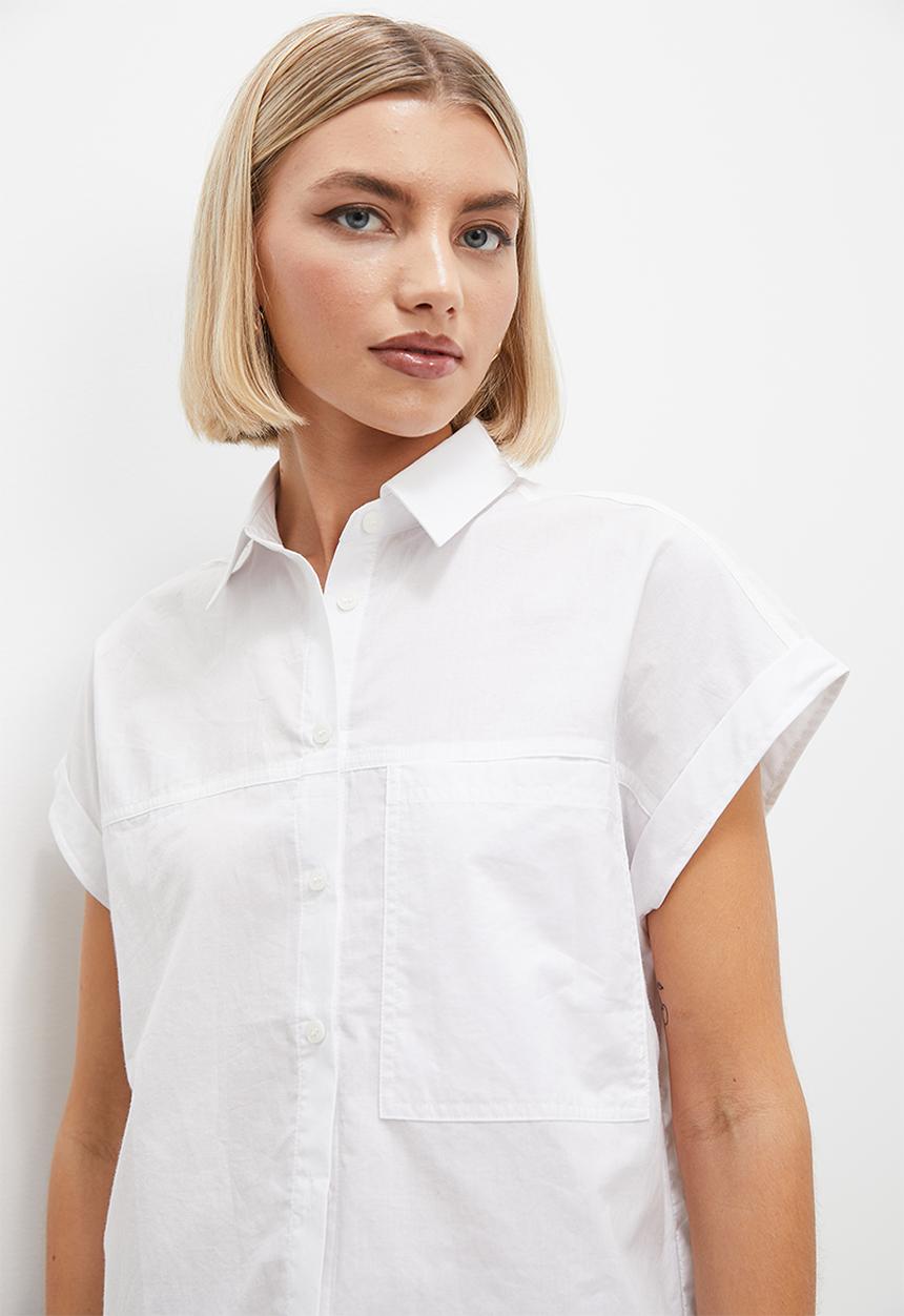 Superbalist - Turn up crop shirt - white