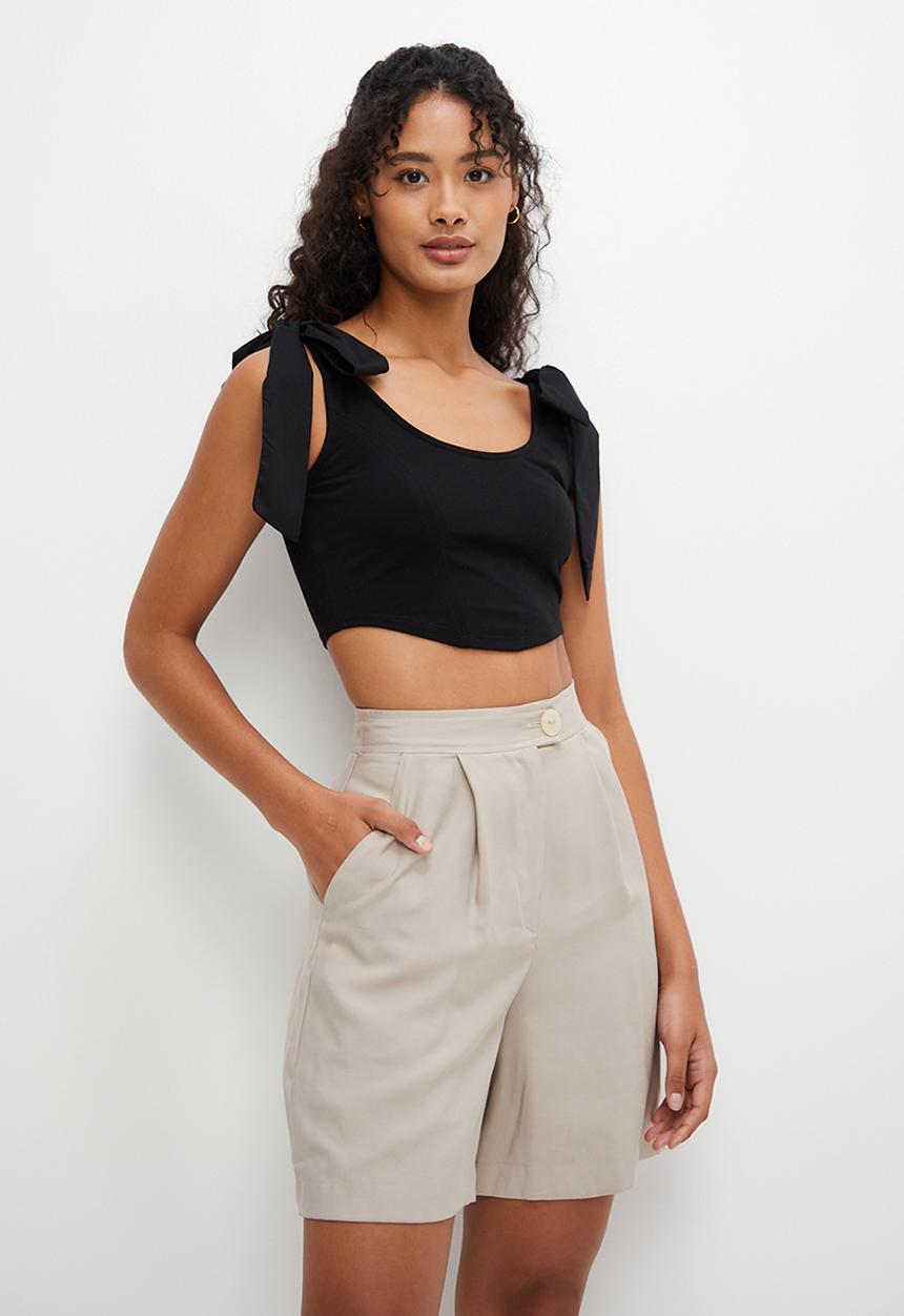 MILLA - Corset bow detail top - black
