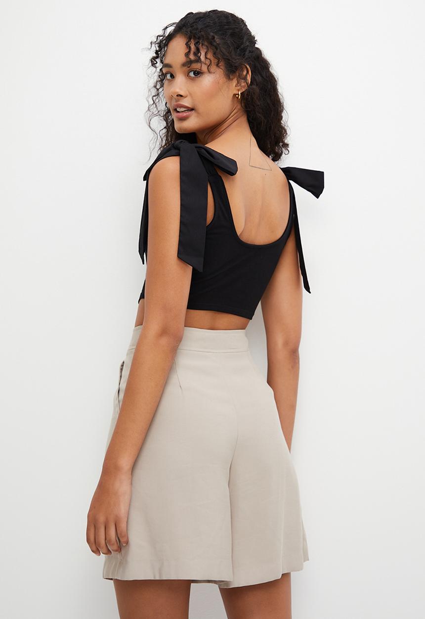 MILLA - Corset bow detail top - black
