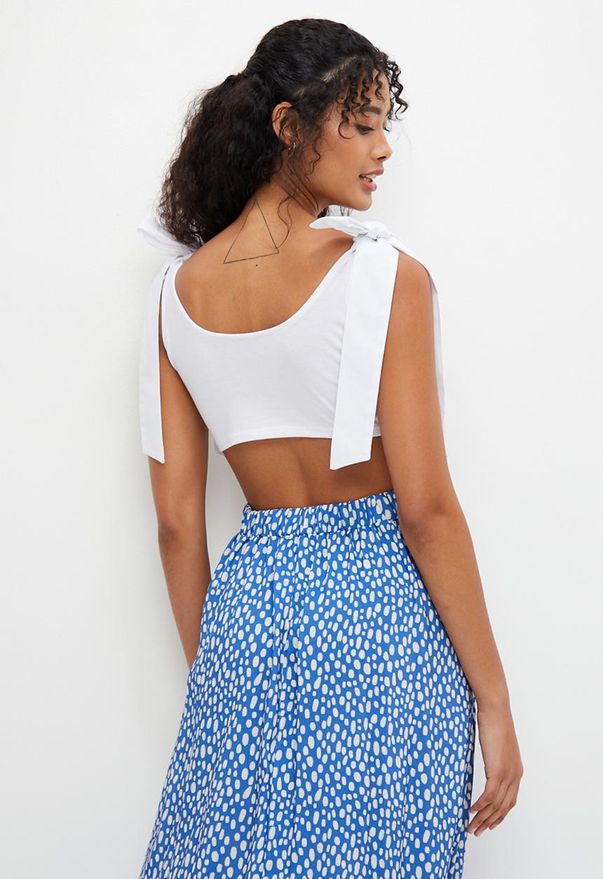 MILLA - Corset bow detail top - white
