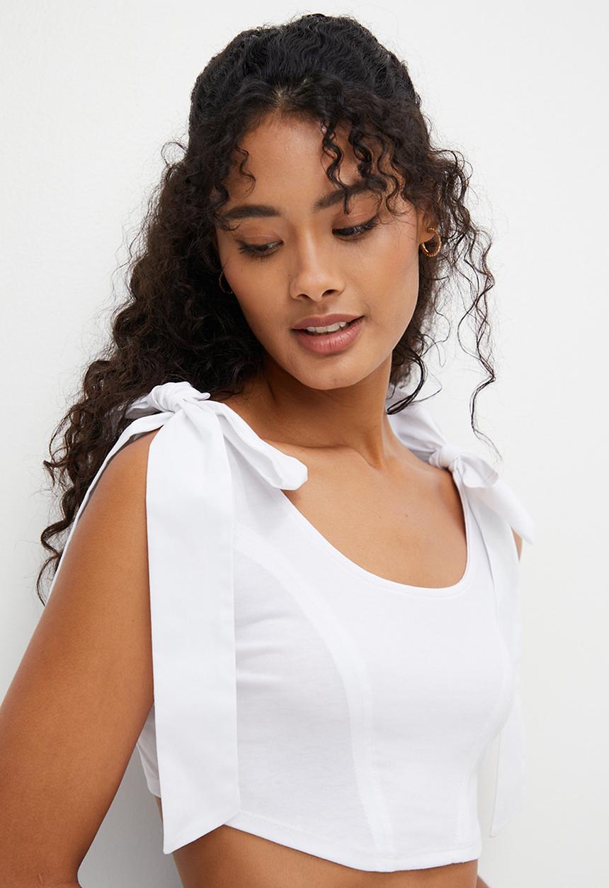 MILLA - Corset bow detail top - white