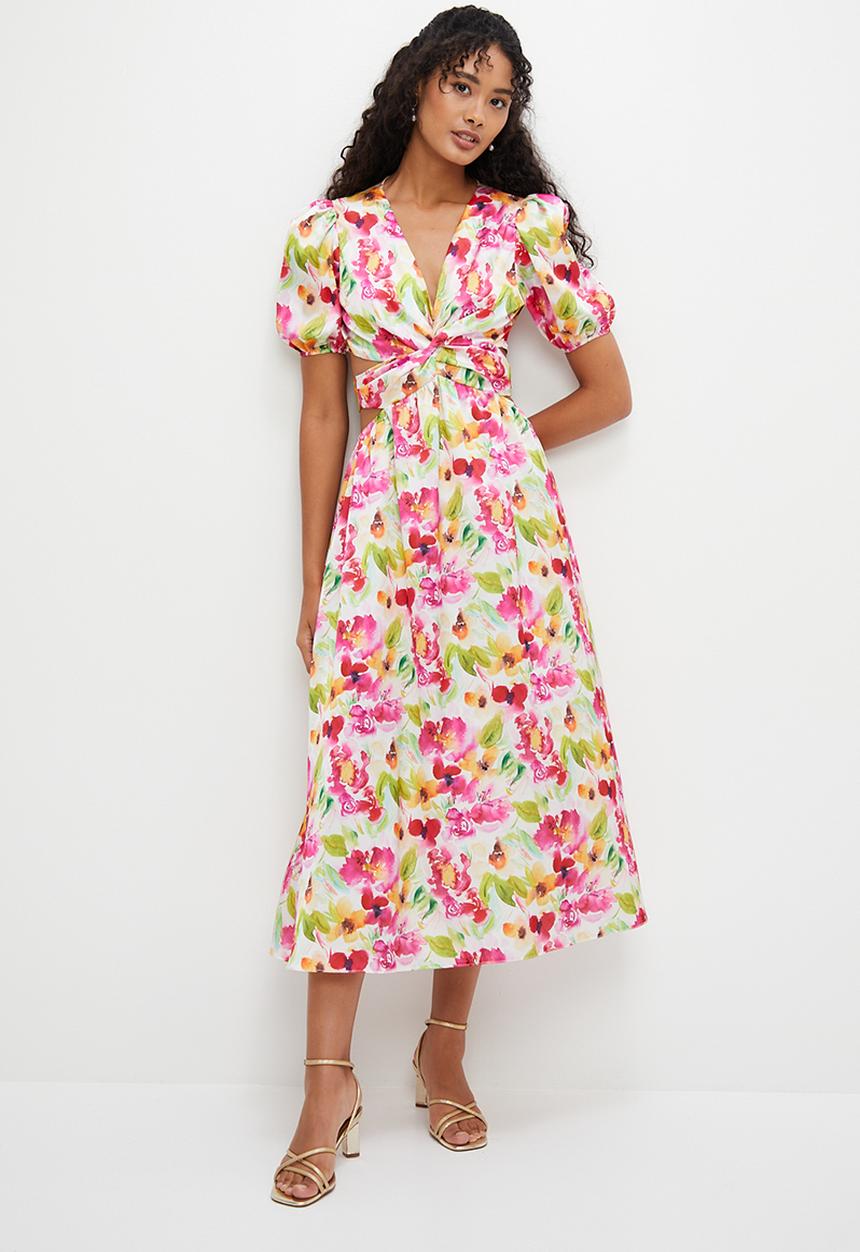 MILLA - Printed satin wrapover midi dress - bloom floral