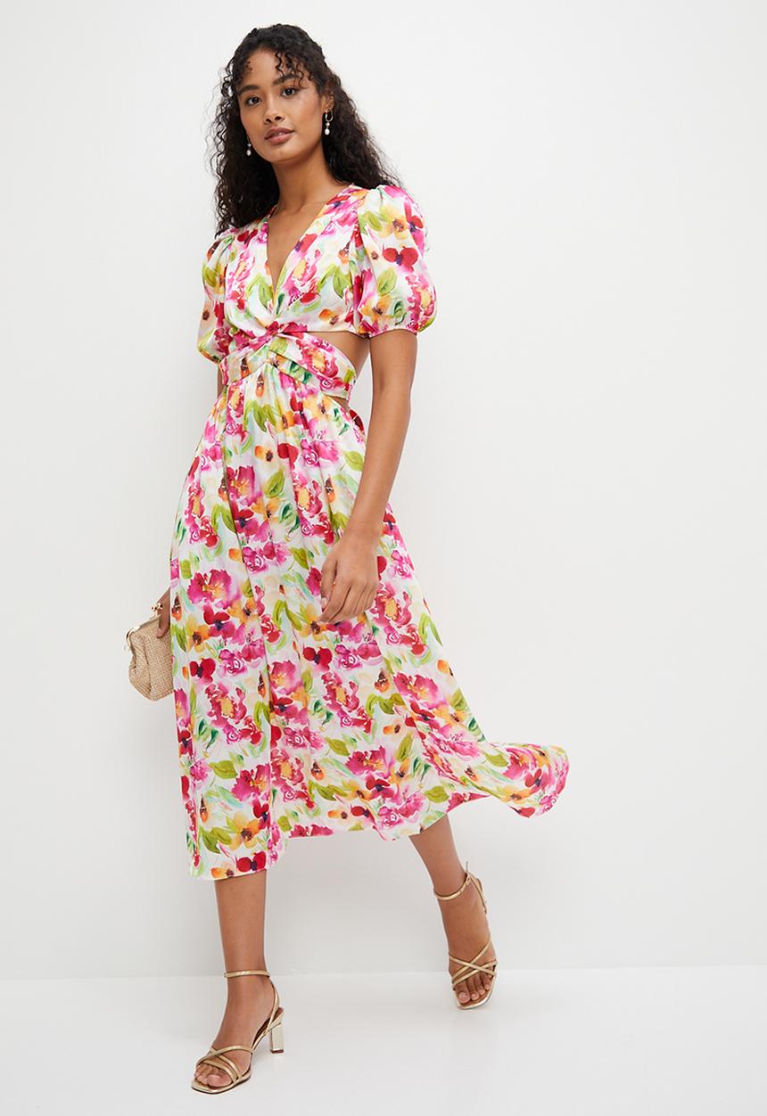 MILLA - Printed satin wrapover midi dress - bloom floral