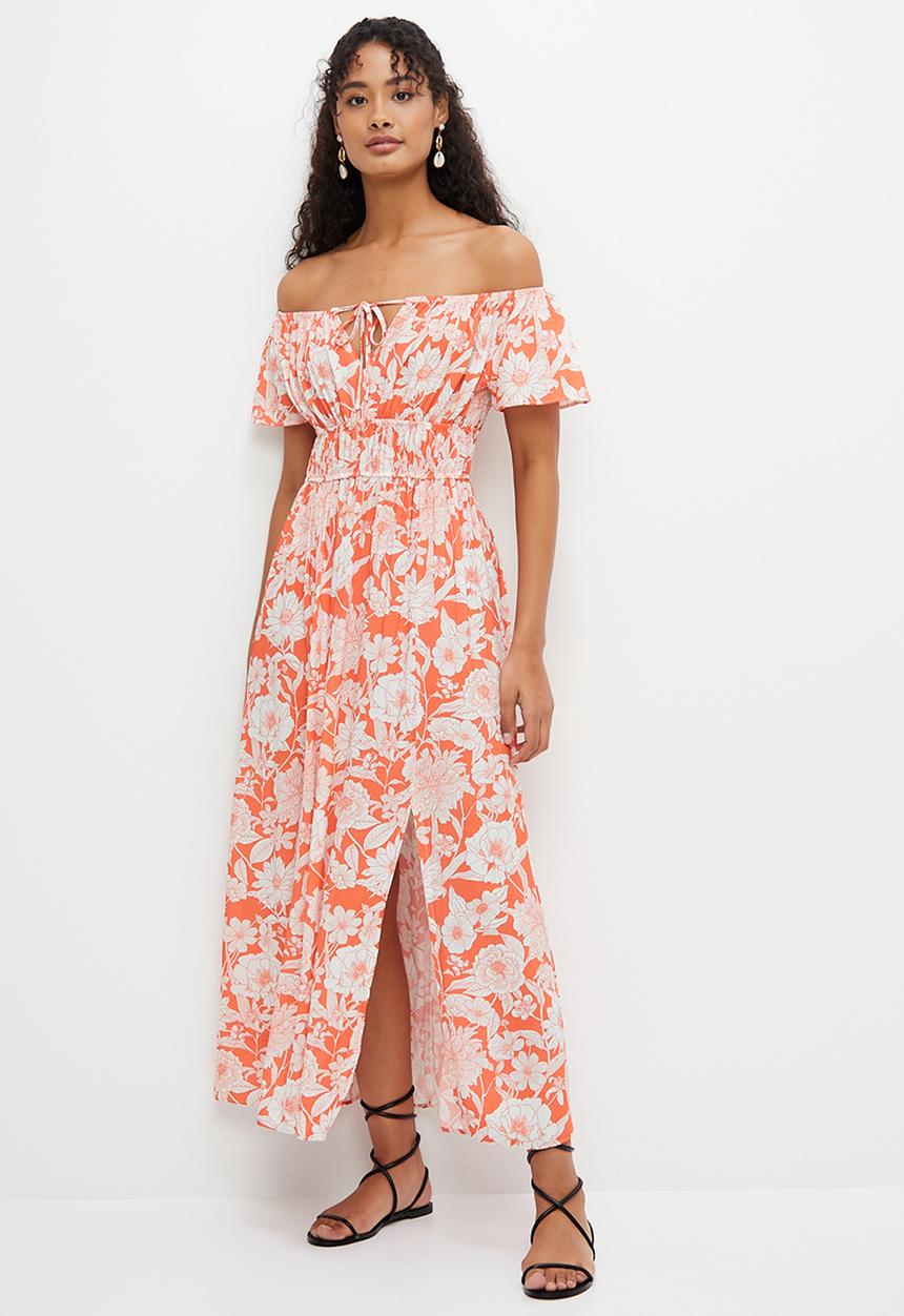 MILLA - Off shoulder printed maxi dress - orange floral