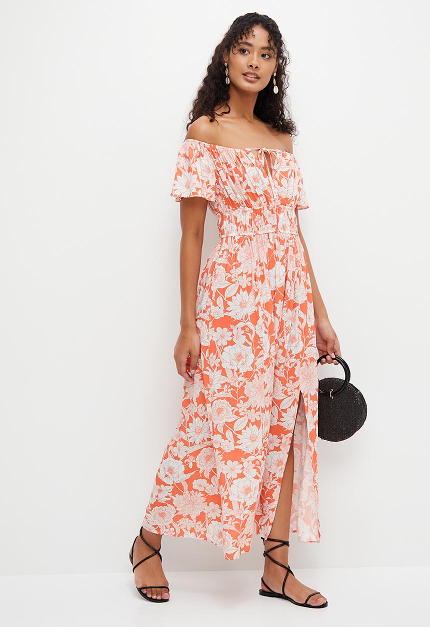 MILLA - Off shoulder printed maxi dress - orange floral