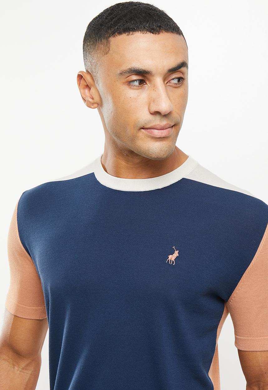 POLO - Men colourblock knitted tee - navy