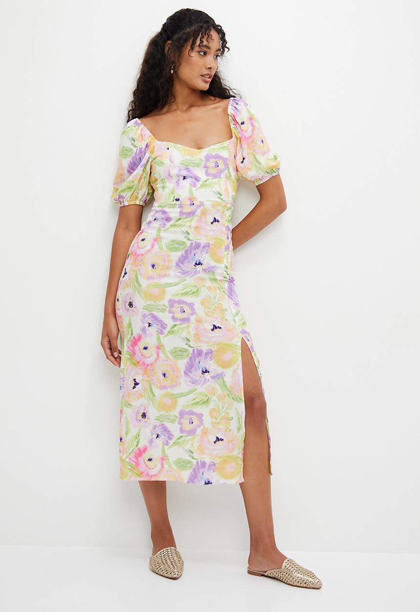 MILLA - Printed midi with tie detail - watercolour floral