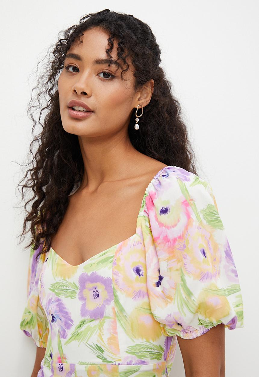 MILLA - Printed midi with tie detail - watercolour floral