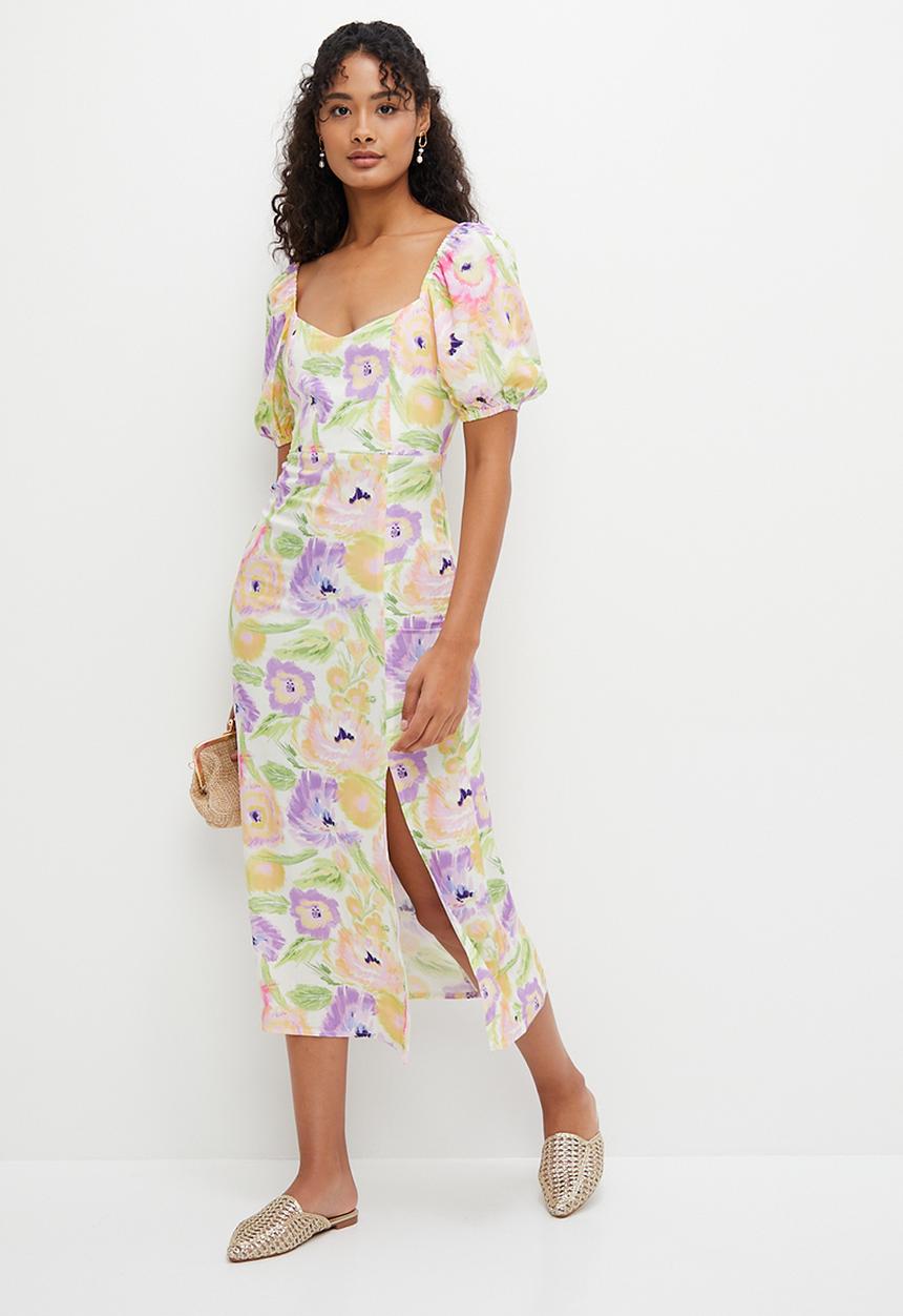 MILLA - Printed midi with tie detail - watercolour floral