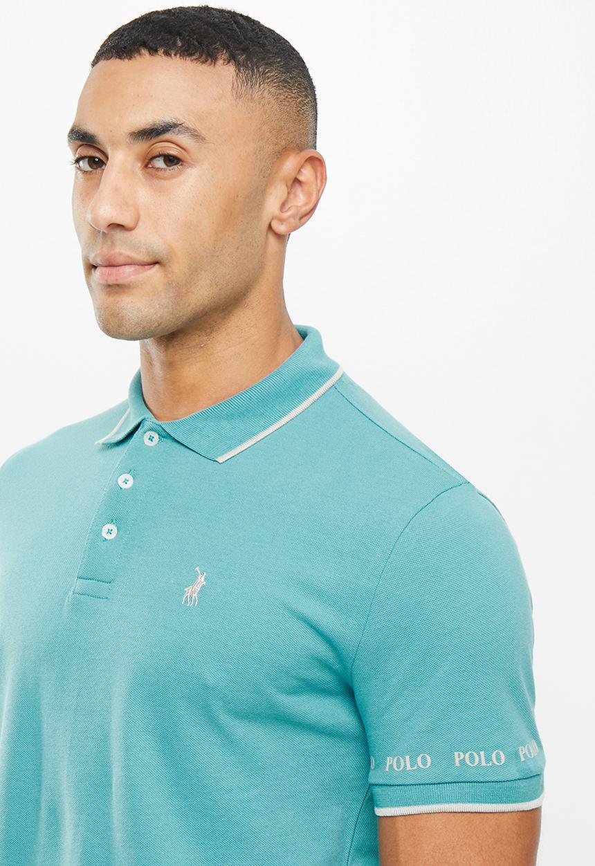 POLO - Men tipped logo pique golfer - aqua